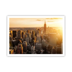 Plakat - Panorama Nowego Jorku o zachodzie słońca z widokiem na Empire State Building - 100x70cm - Rosnąc w słońcu - Nowoczesna dekoracja ścienna do salonu i sypialni ARTTOR