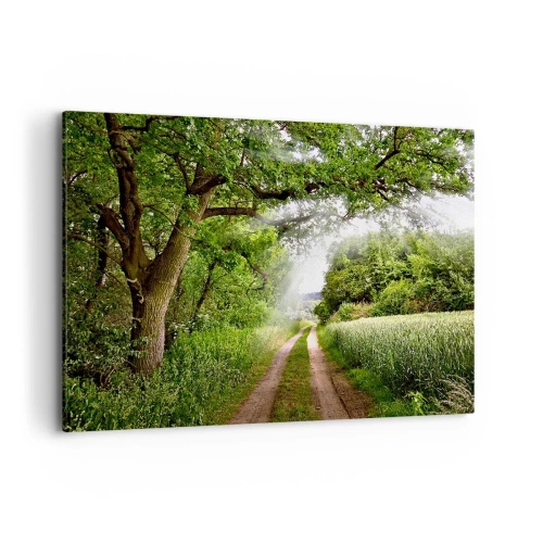 Obraz na płótnie - Polna droga wśród zielonych drzew i promieni słońca - 120x80cm - Et in Arcadia ego - Nowoczesna dekoracja ścienna do salonu, kuchni i sypialni ARTTOR