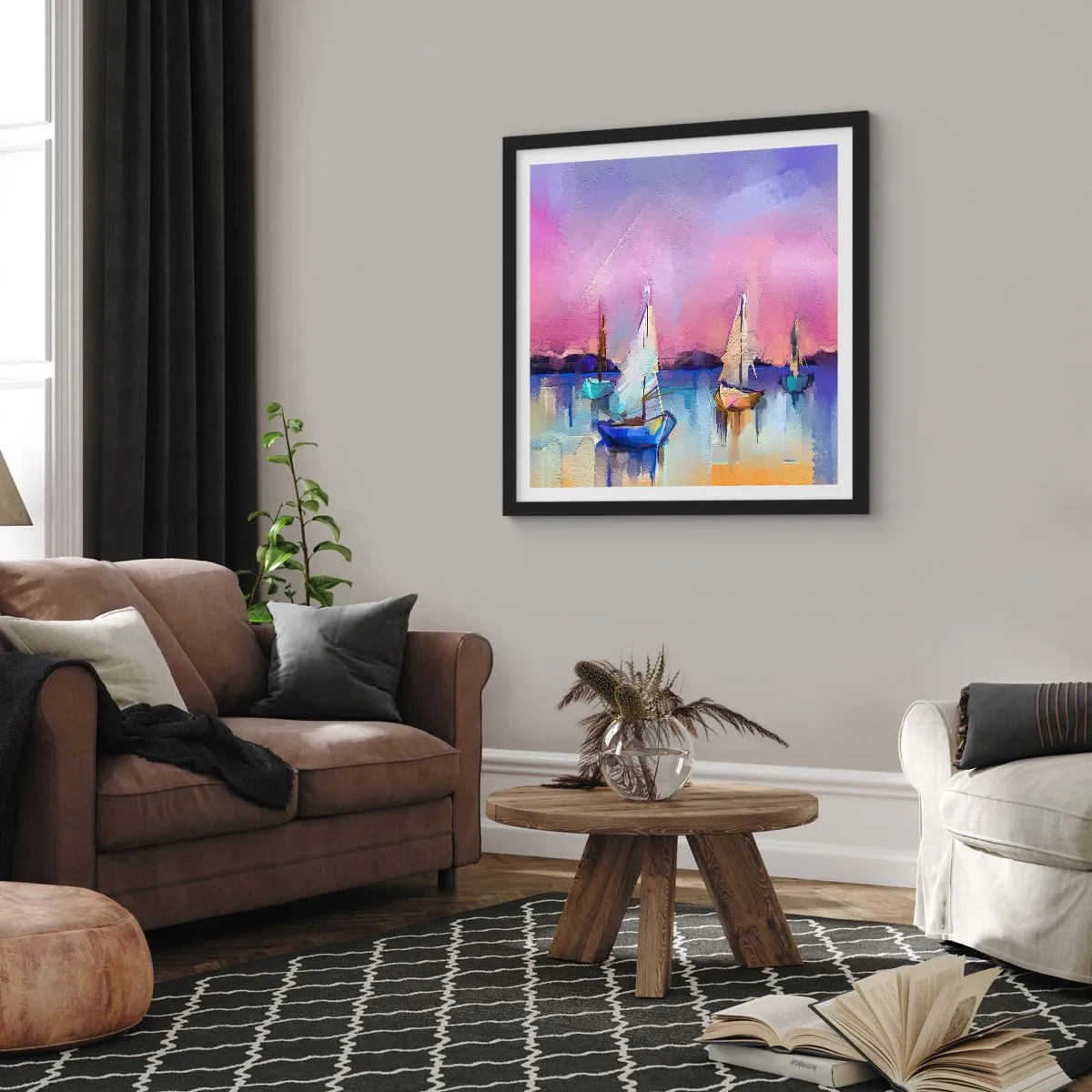 Plakat w czarnej ramie - Kierunek: szerokie wody - 50x50 cm