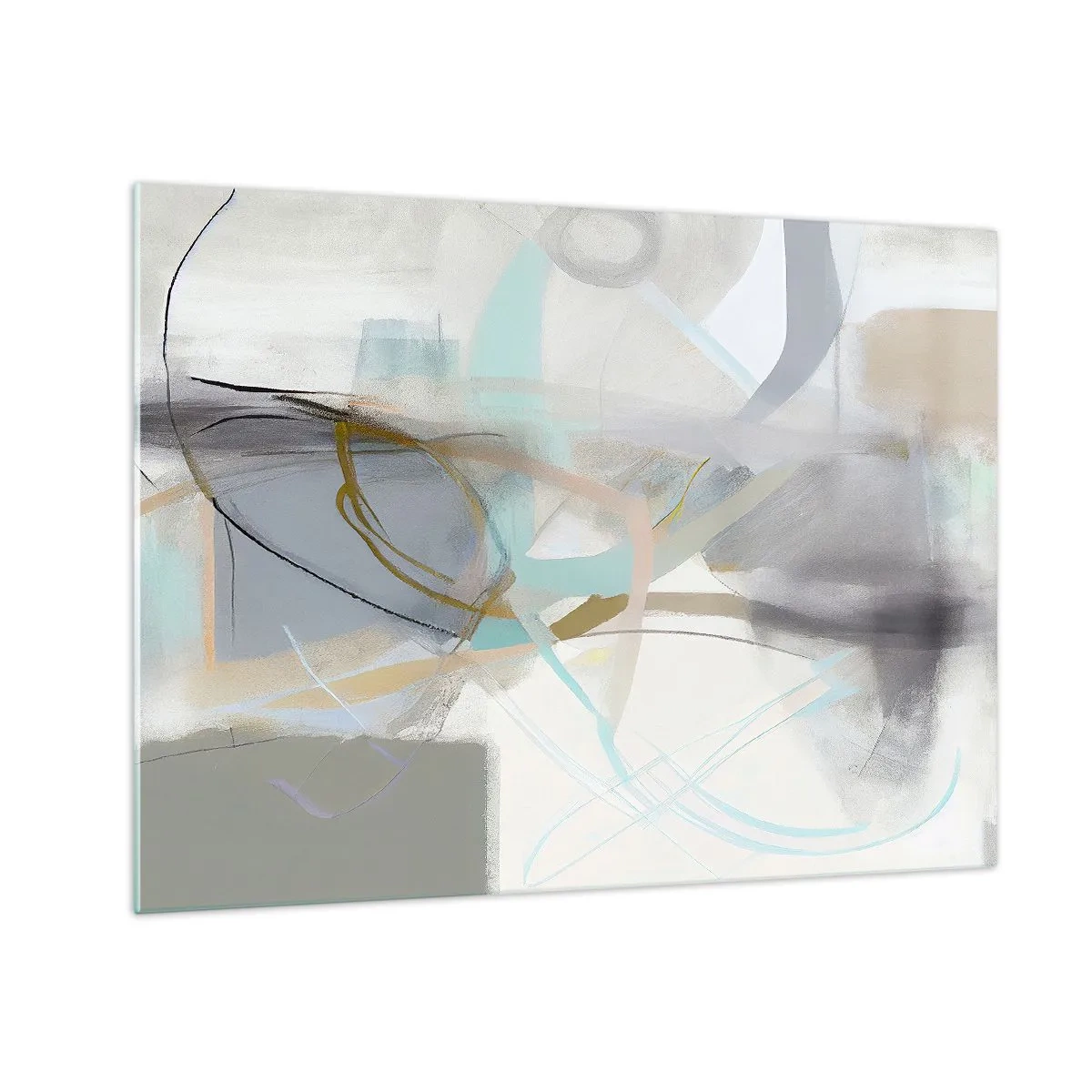 Obraz na szkle - Zamglona abstrakcja z pastelowymi i grafitowymi akcentami - 70x50cm - Abstrakcja zamglona - Nowoczesna dekoracja ścienna do salonu i sypialni ARTTOR