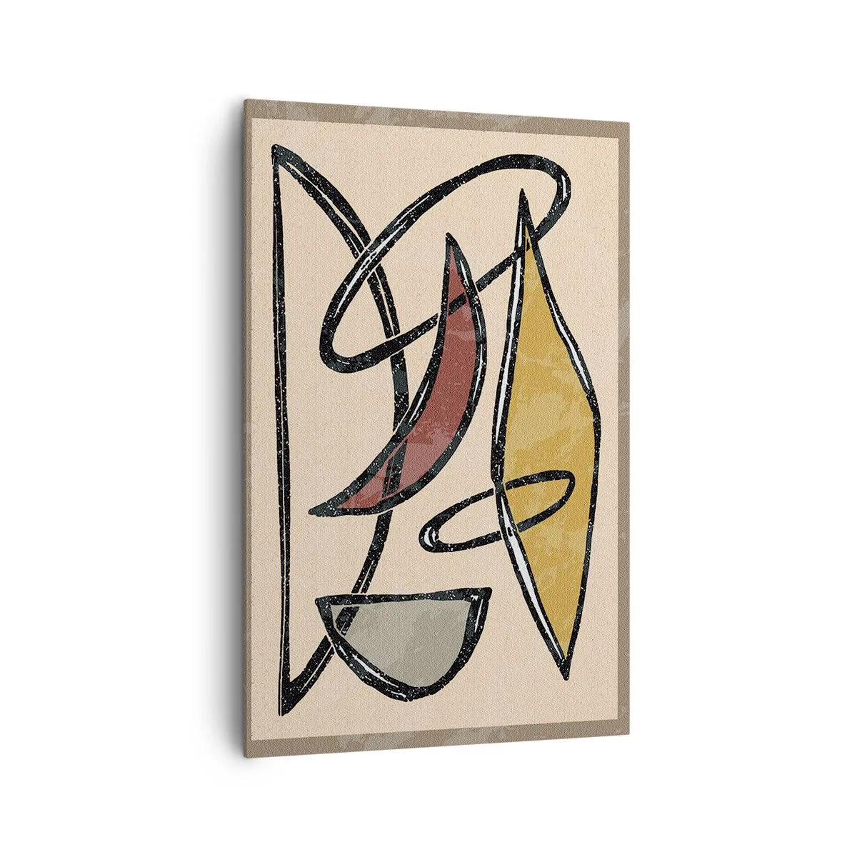 Obraz na płótnie - Abstrakcyjna kompozycja geometryczna z czarnymi liniami na beżowym tle - 80x120cm - Kompozycja – łuki i owale - Nowoczesna dekoracja ścienna do salonu i sypialni ARTTOR