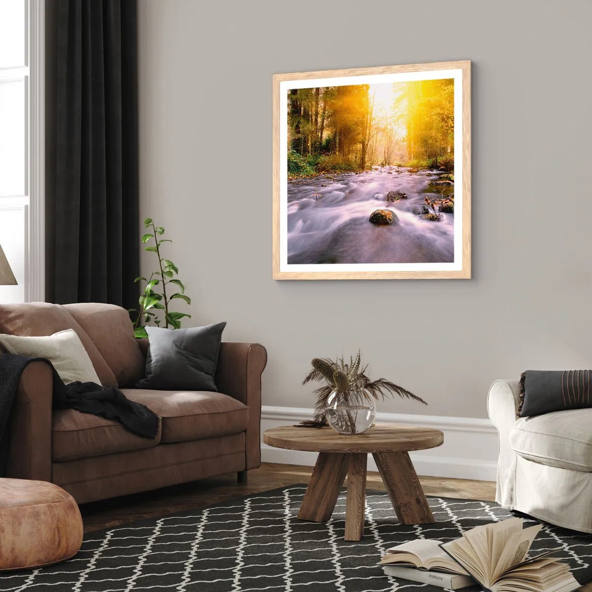 Plakat w ramie jasny dąb - Malachit w srebrno-złotej oprawie - 60x60 cm