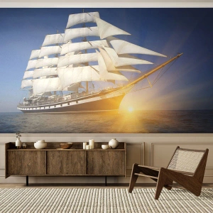 Fototapeta Premium Canvas - Żaglowiec na morzu w świetle zachodzącego słońca - 100x70cm - Ich czas nigdy nie przeminie - Nowoczesna dekoracja ścienna do salonu i sypialni ARTTOR