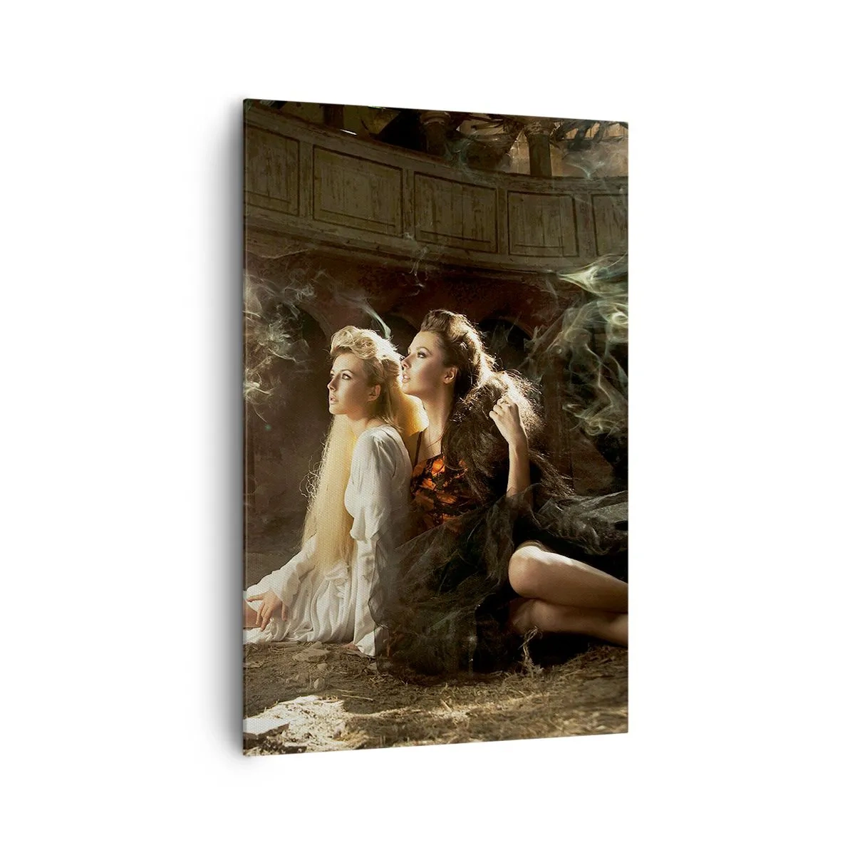 Obraz na płótnie - Dwie kobiety w magicznej scenerii z eterycznymi efektami świetlnymi - 80x120cm - I stała się poezja - Nowoczesna dekoracja ścienna do salonu i sypialni ARTTOR