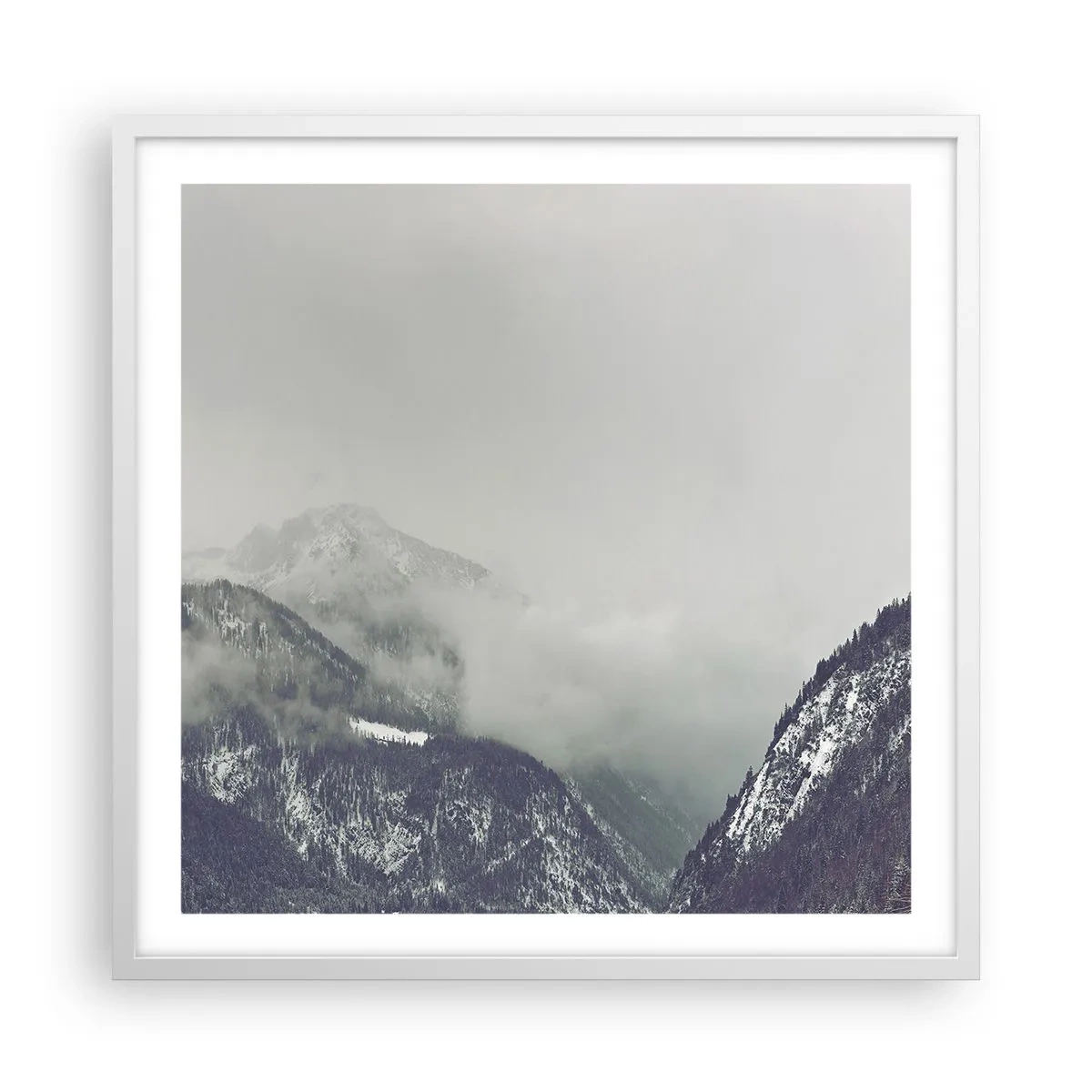 Plakat w białej ramie - Omglona dolina - 60x60 cm