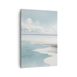 Obraz na płótnie - Spokojne morze i plaża w jasnych odcieniach błękitu - 70x100cm - Łagodny przypływ - Nowoczesna dekoracja ścienna do salonu i sypialni ARTTOR