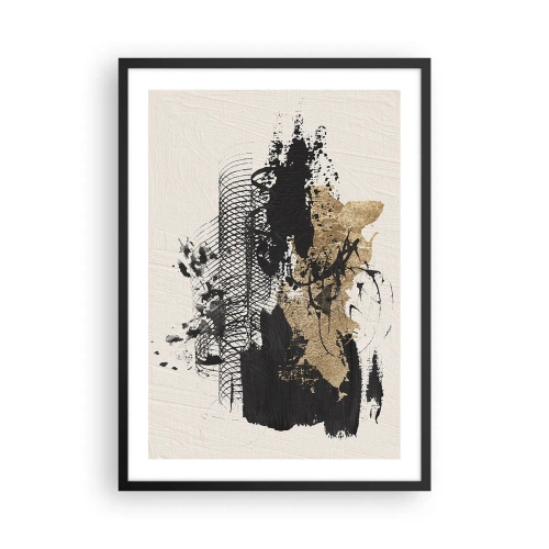 Plakat w czarnej ramie - Abstrakcyjna kompozycja w odcieniach czerni i złota - 50x70cm - Kompozycja z pasją - Nowoczesna dekoracja ścienna do salonu i sypialni ARTTOR