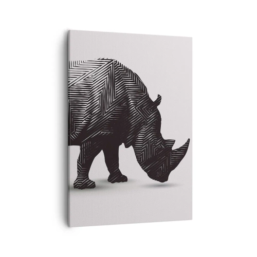 Obraz na płótnie - Graficzny wizerunek nosorożca w stylu minimalistycznym - 50x70cm - Geometryczne piękno natury - Nowoczesna dekoracja ścienna do salonu, kuchni i sypialni ARTTOR