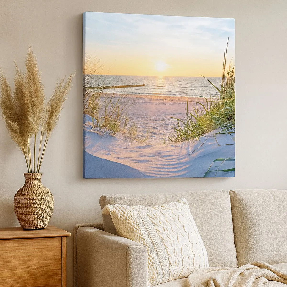 Obraz na płótnie - Morza szum, ptaków śpiew, dzika plaża pośród traw… - 30x30 cm