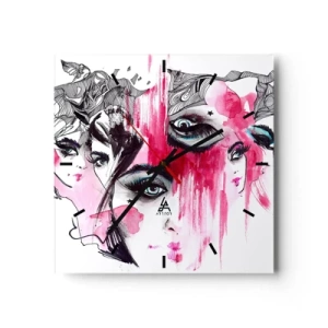 Zegar ścienny - Abstrakcyjna twarz w odcieniach różu i czerni - 30x30cm - Abstrakcyjne oczy - Nowoczesna dekoracja ścienna do salonu i sypialni ARTTOR