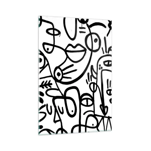 Obraz na szkle - Czarno-białe abstrakcyjne rysunki z motywami twarzy - 80x120cm - Twarze i miraże - Nowoczesna dekoracja ścienna do salonu i sypialni ARTTOR