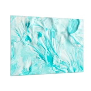 Obraz na szkle - Abstrakcyjne niebiesko-białe wzory przypominające ruch fal - 100x70cm - Na zawsze razem - Nowoczesna dekoracja ścienna do salonu, kuchni i sypialni ARTTOR