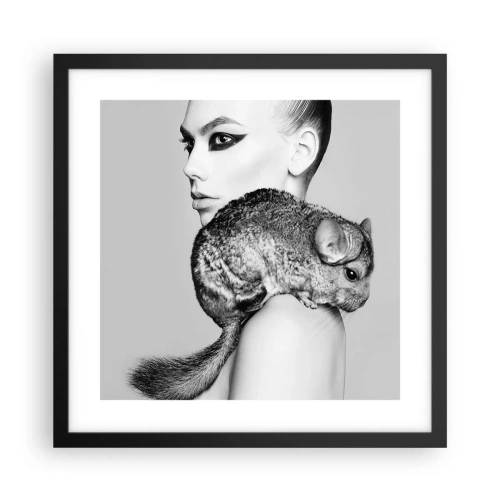 Plakat w czarnej ramie - Dama z szynszylą - 40x40 cm