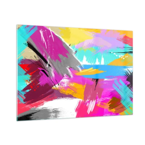 Obraz na szkle - Kolorowa abstrakcja z dynamicznymi pociągnięciami pędzla - 100x70cm - Maz, maz, maz jeszcze raz - Nowoczesna dekoracja ścienna do salonu, kuchni i sypialni ARTTOR
