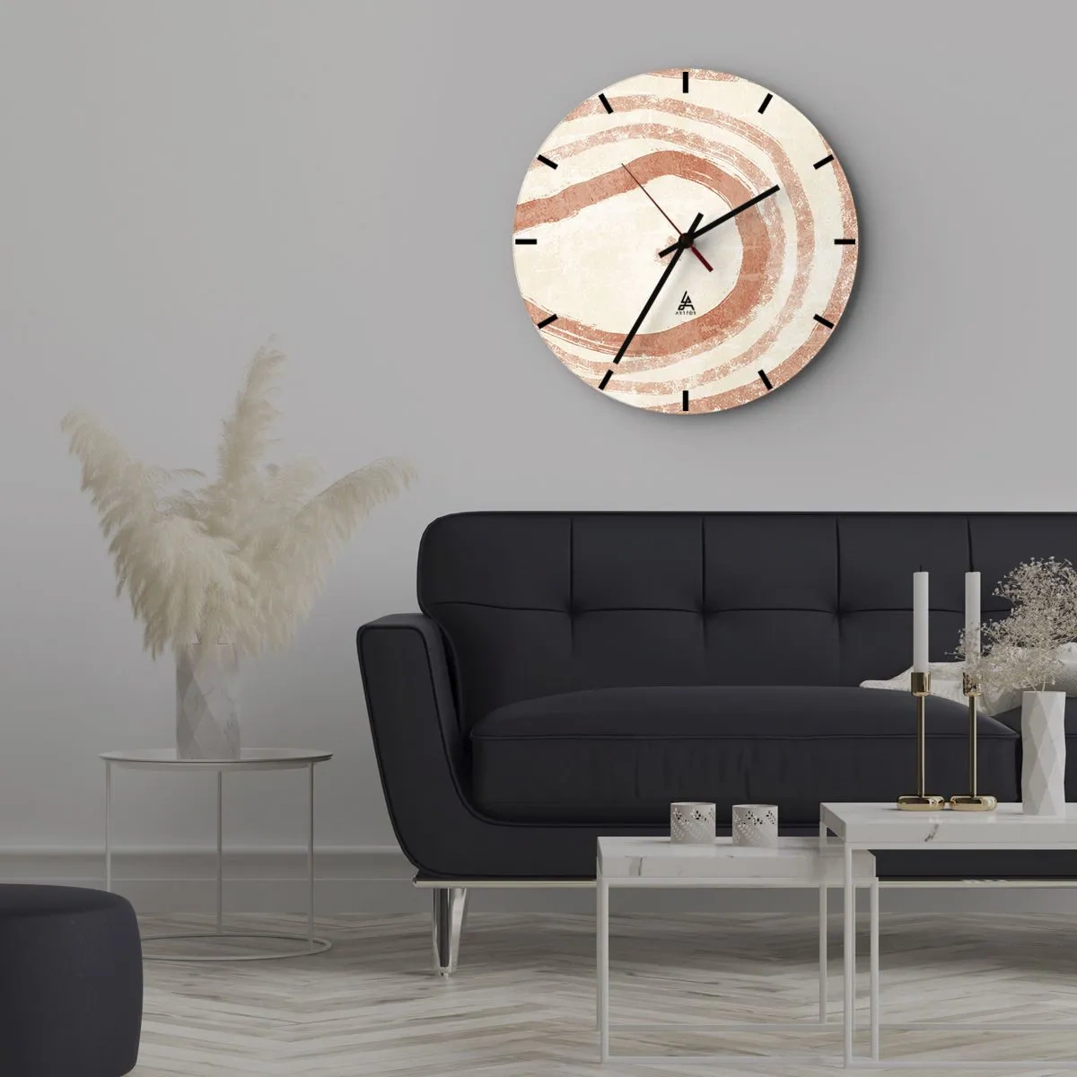 Zegar ścienny - Koralowe kręgi – kompozycja - 40x40 cm