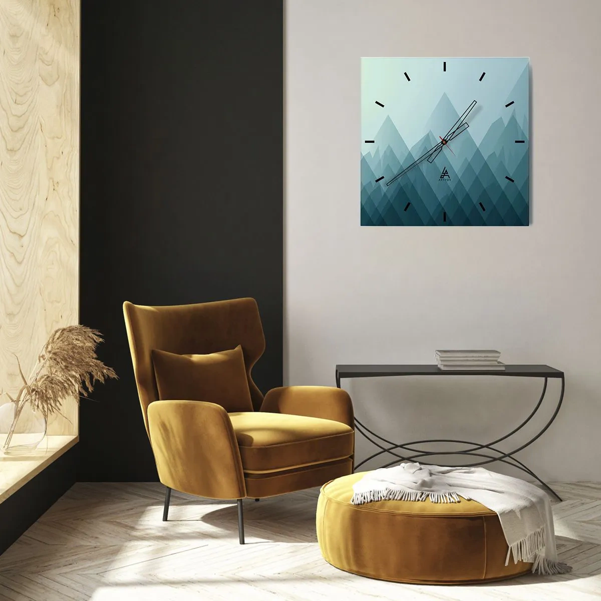 Zegar ścienny - Minimalistyczna grafika gór w odcieniach niebieskiego - 30x30cm - Wielka, większa, największa - Nowoczesna dekoracja ścienna do salonu i sypialni ARTTOR