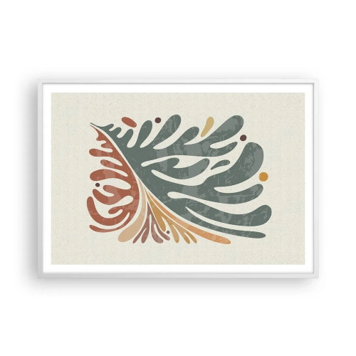 Plakat w białej ramie - Wielobarwny liść - 100x70 cm