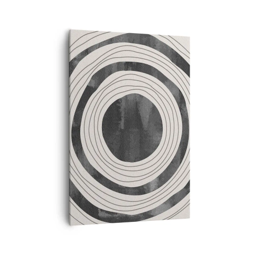 Obraz na płótnie - Czarno-białe koncentryczne okręgi na jasnym tle - 70x100cm - W samo sedno - Nowoczesna dekoracja ścienna do salonu i sypialni ARTTOR