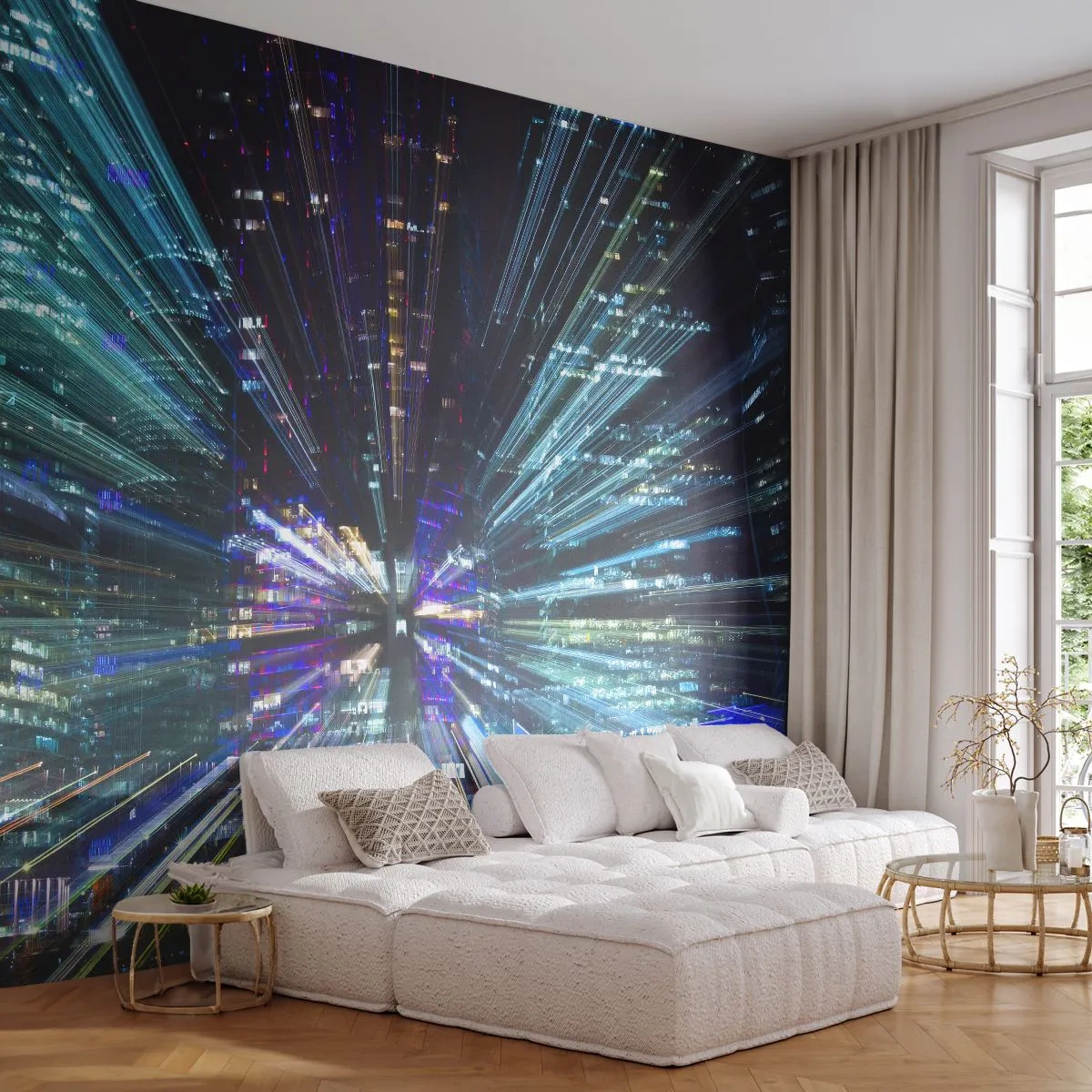 Fototapeta Premium Canvas - Przejście w nadprzestrzeń - Abstrakcja, Miasto, Grafika - 250x175 cm
