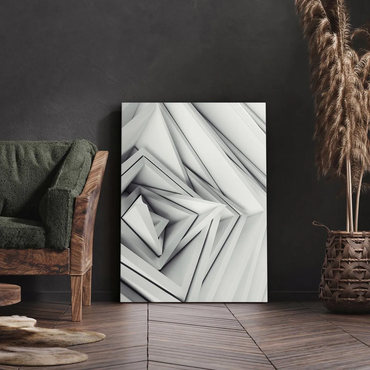 Obraz na płótnie - Abstrakcyjna kompozycja geometrycznych, trójwymiarowych kształtów - 50x70cm - Ostrych kątów pąkowie - Nowoczesna dekoracja ścienna do salonu, kuchni i sypialni ARTTOR