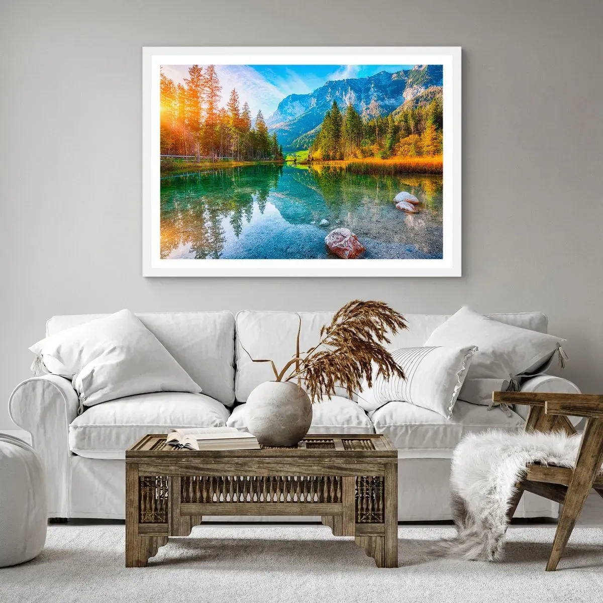 Plakat w białej ramie - Łagodność jesieni - 100x70 cm