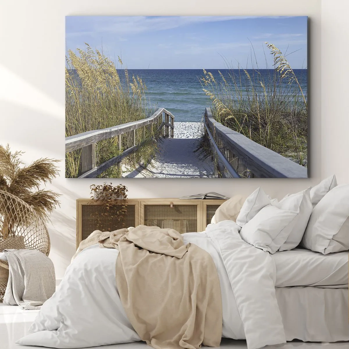 Obraz na płótnie - Ścieżka na plażę z widokiem na morze - 70x50cm - W słońcu, na wietrze - Nowoczesna dekoracja ścienna do salonu i sypialni ARTTOR