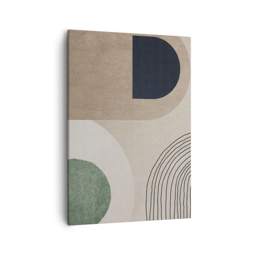 Obraz na płótnie - Minimalistyczna kompozycja geometryczna w beżu, zieleni i granacie - 50x70cm - Łagodność owalu - Nowoczesna dekoracja ścienna do salonu, kuchni i sypialni ARTTOR