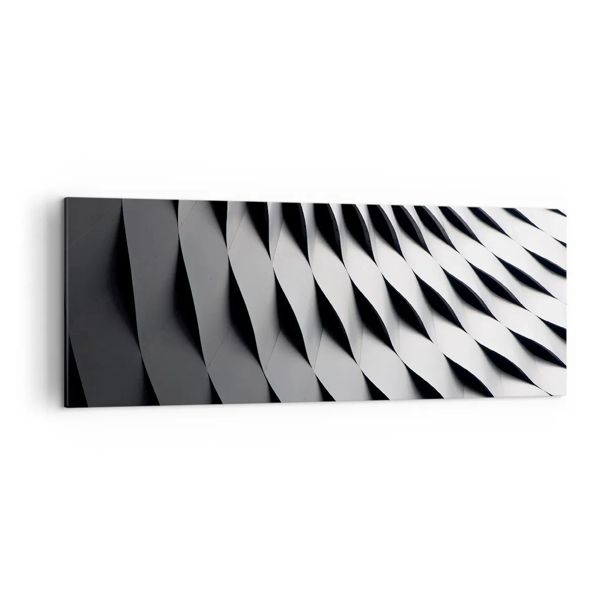 Obraz na płótnie - Abstrakcyjny wzór geometryczny w odcieniach czerni i bieli - 140x50cm - Na powierzchni fal - Nowoczesna dekoracja ścienna do salonu i sypialni ARTTOR
