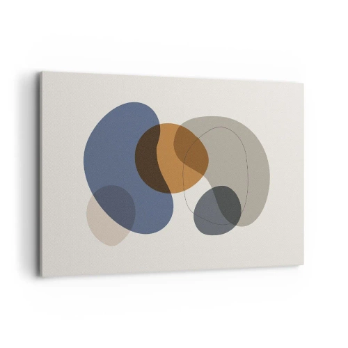 Obraz na płótnie - Abstrakcyjne kolorowe formy w odcieniach niebieskiego i brązu - 120x80cm - Krople barw - Nowoczesna dekoracja ścienna do salonu, kuchni i sypialni ARTTOR
