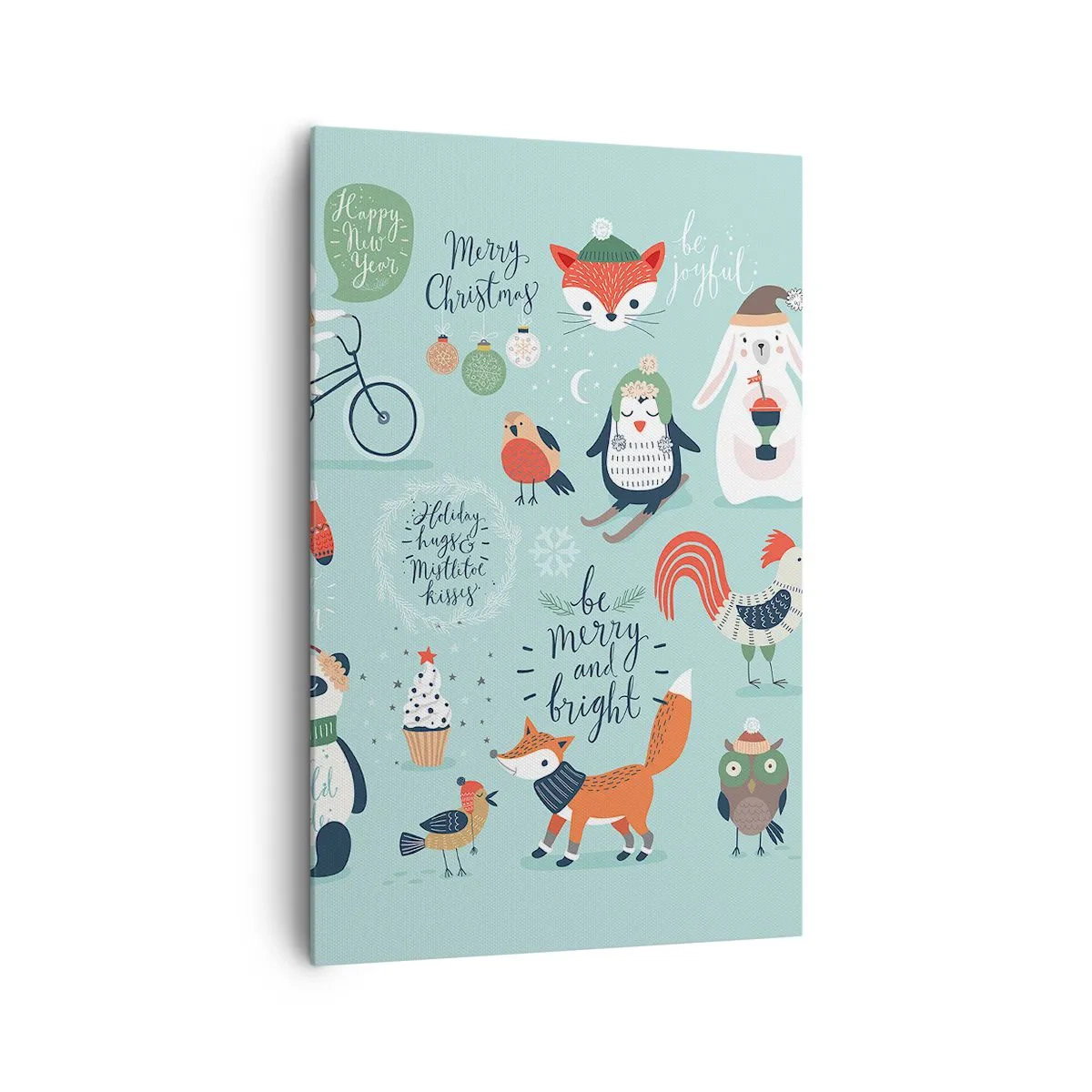 Obraz na płótnie - Świąteczna ilustracja zwierząt w zimowym klimacie - 80x120cm - Niech zawsze już będą święta! - Nowoczesna dekoracja ścienna do salonu i sypialni ARTTOR