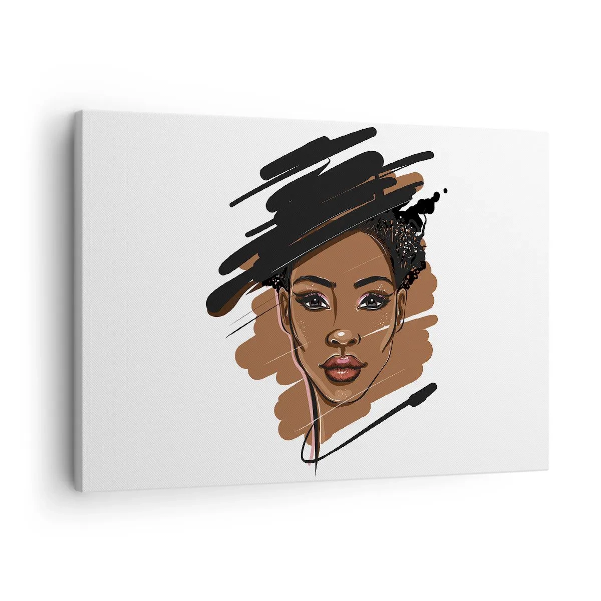 Obraz na płótnie - Portret kobiety z artystycznymi pociągnięciami farby - 70x50cm - Słodka jak czekolada - Nowoczesna dekoracja ścienna do salonu i sypialni ARTTOR