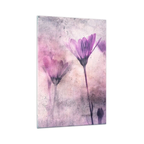 Obraz na szkle - Delikatne kwiaty w odcieniach fioletu na jasnym tle - 70x100cm - Sen kwiatów - Nowoczesna dekoracja ścienna do salonu i sypialni ARTTOR