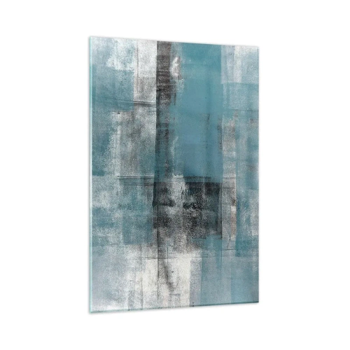 Obraz na szkle - Abstrakcyjna kompozycja w odcieniach błękitu z teksturą i warstwami - 80x120cm - Woda i powietrze - Nowoczesna dekoracja ścienna do salonu i sypialni ARTTOR