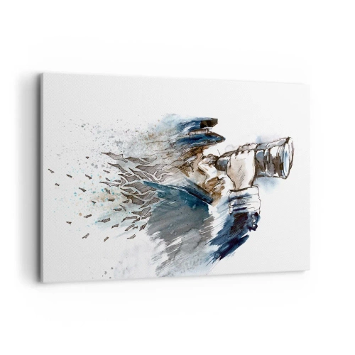 Obraz na płótnie - Kapitan z lornetką w dynamicznej akwarelowej scenie - 120x80cm - Dziesięć w skali Beauforta! - Nowoczesna dekoracja ścienna do salonu, kuchni i sypialni ARTTOR