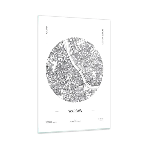 Obraz na szkle - Mapa Warszawy w minimalistycznym stylu - 80x120cm - Anatomia Warszawy - Nowoczesna dekoracja ścienna do salonu i sypialni ARTTOR