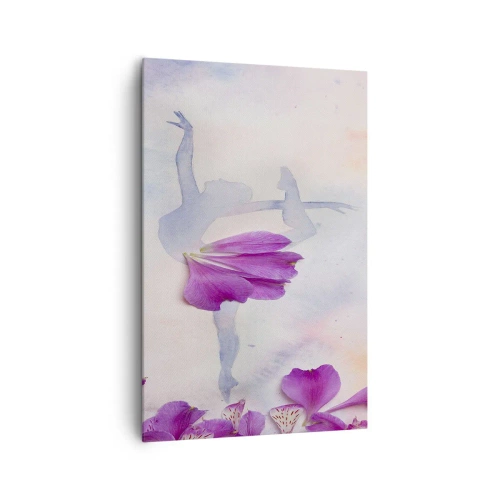 Obraz na płótnie - Tancerka w sukni z płatka kwiatu na tle pastelowym - 80x120cm - Delikatna jak kwiat - Nowoczesna dekoracja ścienna do salonu i sypialni ARTTOR