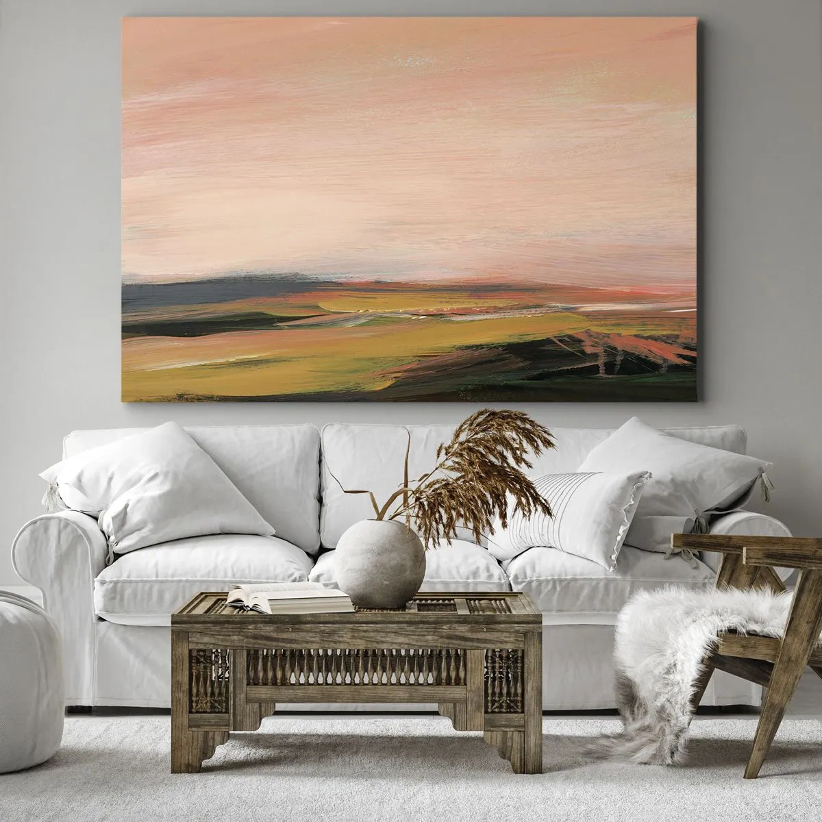 Obraz na płótnie - Krajobraz w różowych i złotych odcieniach - 70x50cm - W różowej tonacji - Nowoczesna dekoracja ścienna do salonu i sypialni ARTTOR