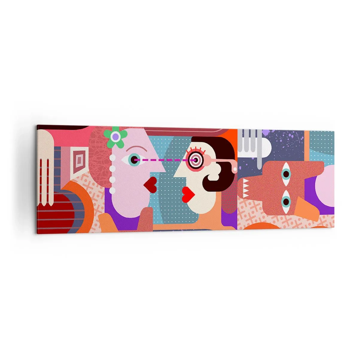 Obraz na płótnie - Abstrakcyjne postacie w żywych kolorach - 160x50cm - Oko w oko - Nowoczesna dekoracja ścienna do salonu i sypialni ARTTOR