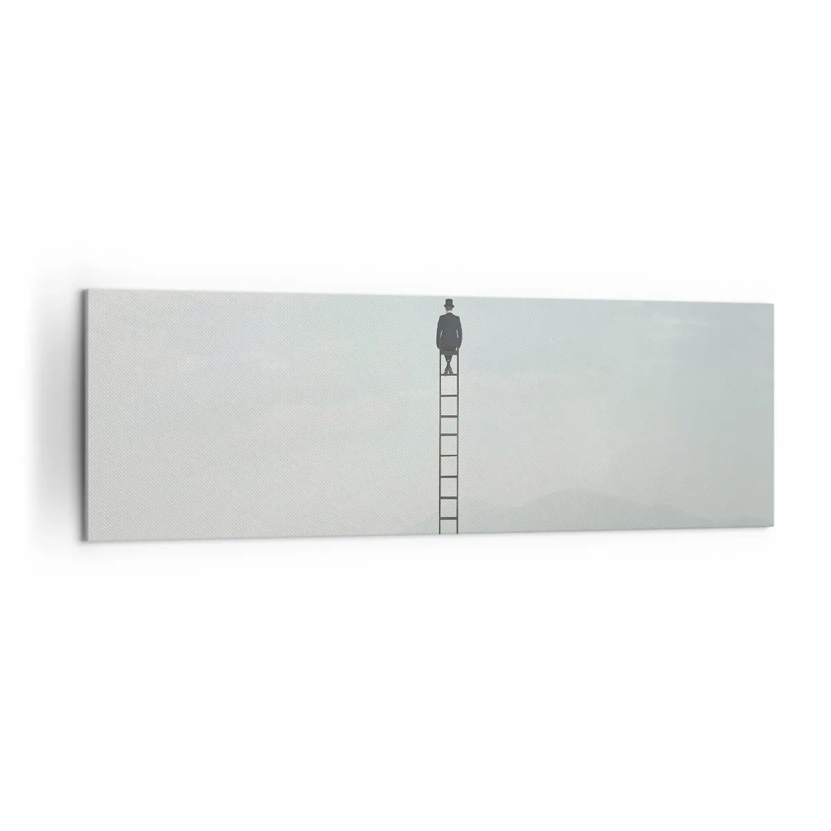 Obraz na płótnie - Mężczyzna na drabinie wznoszącej się w niebo - 160x50cm - Wznieś się ponadto - Nowoczesna dekoracja ścienna do salonu i sypialni ARTTOR