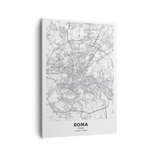 Obraz na płótnie - Czarno-biała mapa Rzymu z precyzyjnie zaznaczonym układem ulic - 50x70cm - Rzymski krąg - Nowoczesna dekoracja ścienna do salonu, kuchni i sypialni ARTTOR