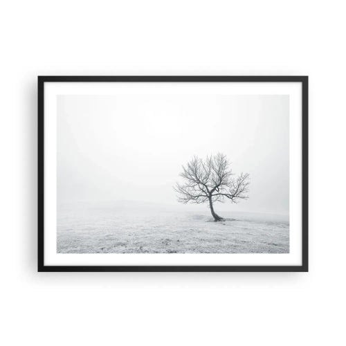 Plakat w czarnej ramie - Samotne drzewo w zimowej mgle na pustym polu - 70x50cm - Przeciw nicości - Nowoczesna dekoracja ścienna do salonu i sypialni ARTTOR