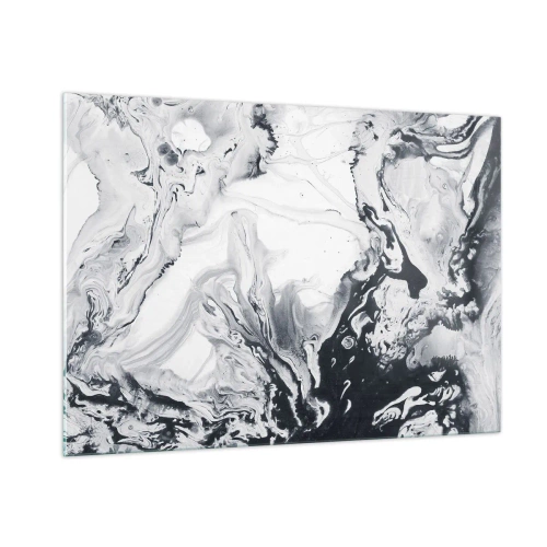 Obraz na szkle - Monochromatyczne abstrakcyjne fale w odcieniach czerni i bieli - 100x70cm - Wnętrze Ziemi - Nowoczesna dekoracja ścienna do salonu, kuchni i sypialni ARTTOR