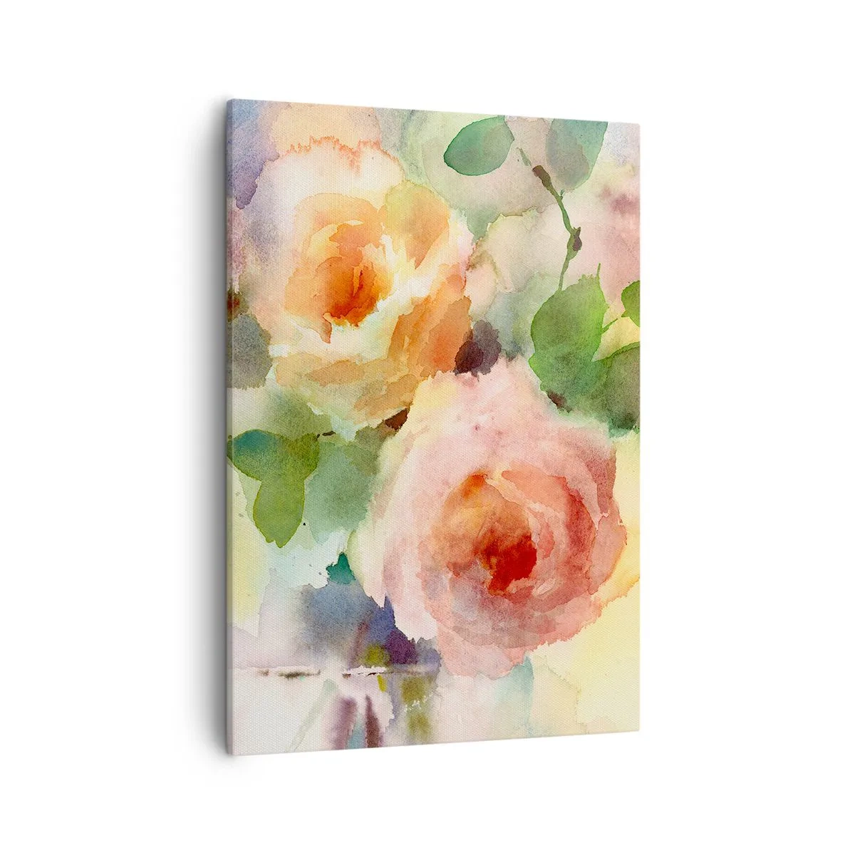 Obraz na płótnie - Akwarelowe kwiaty w pastelowych odcieniach różu i zieleni - 50x70cm - Delikatne jak akwarela - Nowoczesna dekoracja ścienna do salonu, kuchni i sypialni ARTTOR