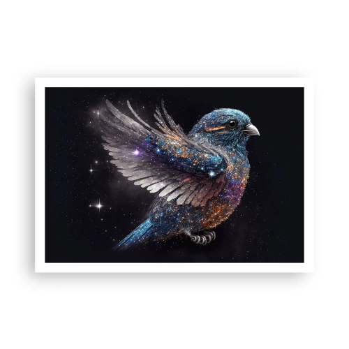 Plakat - Wróbel w kosmicznym stylu z diamentowym połyskiem - 100x70cm - Diamentowy wróbel - Nowoczesna dekoracja ścienna do salonu i sypialni ARTTOR