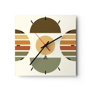 Zegar ścienny - Geometryczna kompozycja z półokręgami i paskami w odcieniach ziemi - 30x30cm - W kolorach ziemi - Nowoczesna dekoracja ścienna do salonu i sypialni ARTTOR