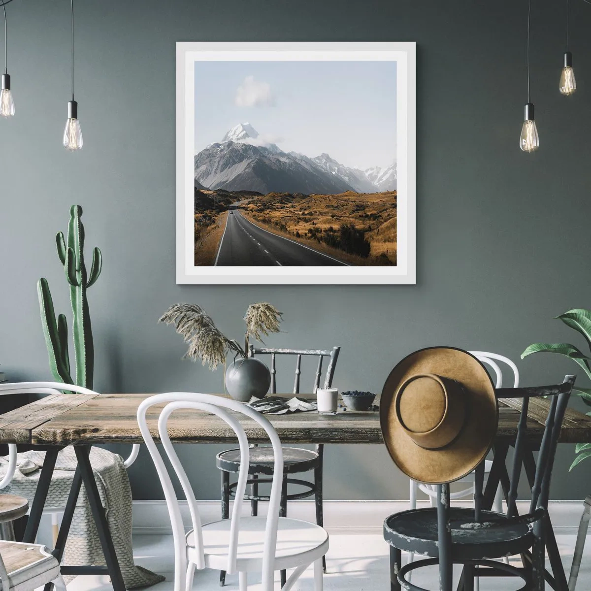 Plakat w białej ramie - Droga do serca gór - 60x60 cm