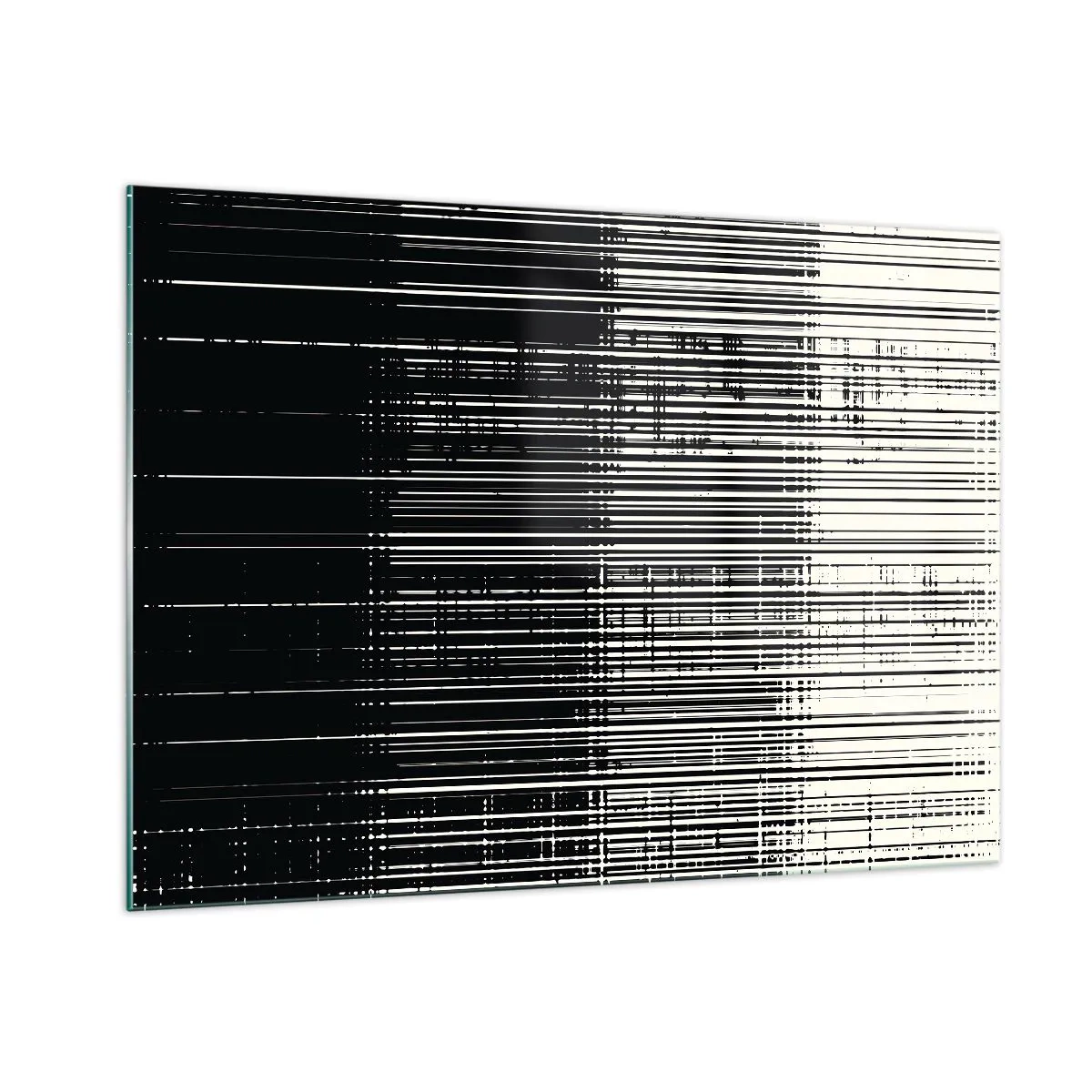 Obraz na szkle - Czarno-biała abstrakcja z poziomymi liniami tworzącymi gradient - 100x70cm - Fale i drgania - Nowoczesna dekoracja ścienna do salonu, kuchni i sypialni ARTTOR