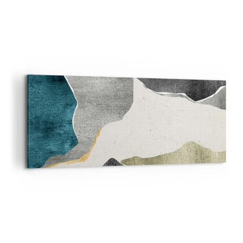 Obraz na płótnie - Geometryczne formy w odcieniach szarości, zieleni i złota - 120x50cm - Mozaikowa kompozycja z nitką złota - Nowoczesna dekoracja ścienna do salonu i sypialni ARTTOR