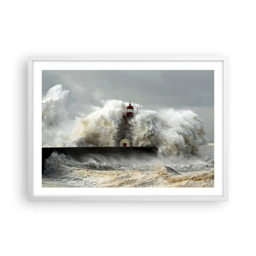 Plakat w białej ramie - Gniew oceanu - 70x50 cm