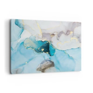 Obraz na płótnie - Abstrakcja w odcieniach błękitu i złota z subtelnymi liniami - 120x80cm - Studium spotkania szarości z turkusem - Nowoczesna dekoracja ścienna do salonu, kuchni i sypialni ARTTOR